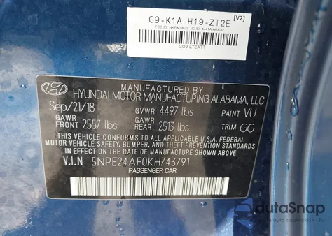 2019 Hyundai Sonata Se from USA, damaged, VIN 5NPE24AF0KH743791